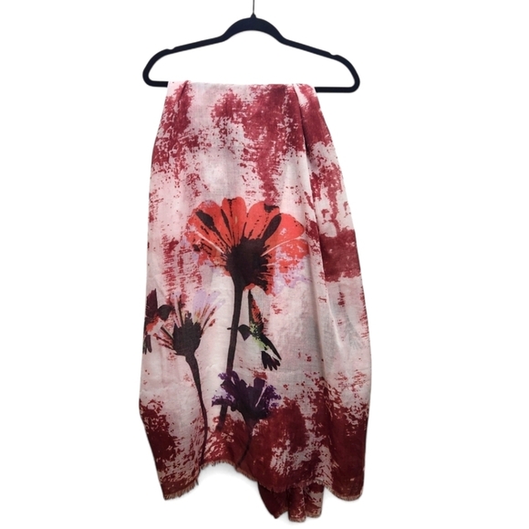 All Jazzed Up Scarf Sarong Wrap Abstract Hummingbirds Flowers Red Purple Soft - Picture 1 of 3